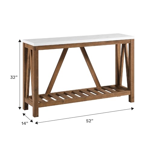 Walker Edison Modern Farmhouse Accent Entryway / Living Room End Table, 52 Inch, Color-Marble and Walnut