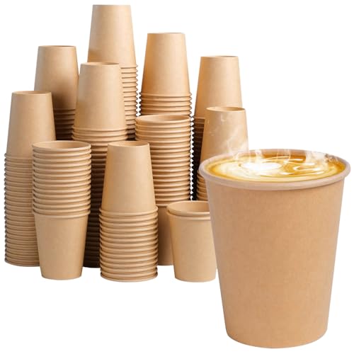 BYSNOW 300 Pack 8 oz Kraft Paper Cups, Disposable Coffee Hot Water Cups