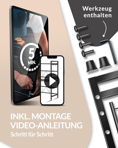 Heldenwunder Mikrowellenregal Küchenregal stehend Stahl (3-stufig) | Mikrowellen Regal Mikrowellenschrank | Vorratsregal Bäckerregal höhen & längenverstellbare Ablage + Videoanleitung, Haken - Schwarz