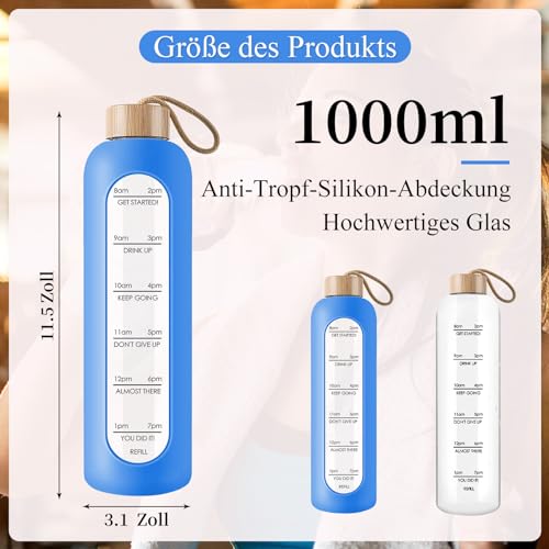 Gistome Glas-Trinkflasche 1 Liter BPA-freie Wasserflasche mit Schutzbezug