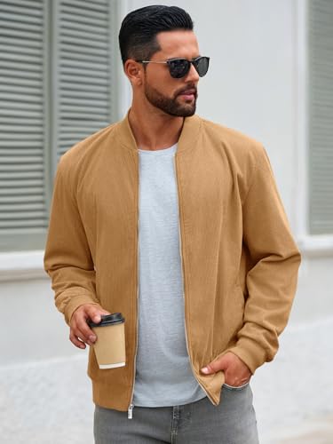 Runcati Mens Corduroy Bomber Jacket Lightweight Zip Up Casual Vintage Fall Varsity Jacket with Pockets2