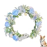 YIZWINS Collier de Fleurs de Mariage pour Chien, Coiffe de Couronne de Fleurs, Fleurs de Couronne de Cheveux, Noeud Papillon pour Chiens, Mariage de Chien, Chien d'arc(Bleu)
