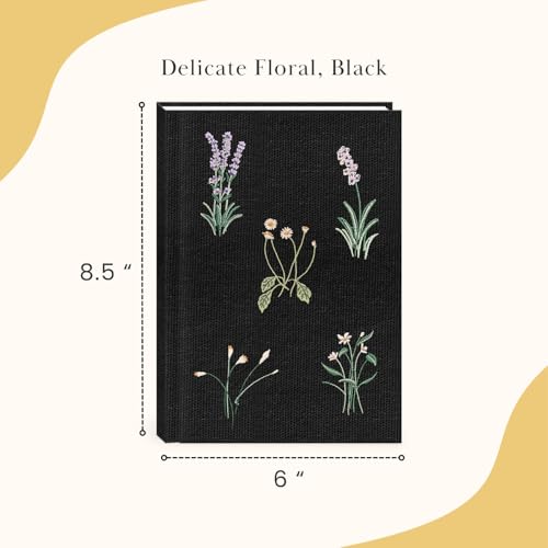 Image of Punch Studio Kelly Green Delicate Floral Black Embroidered Hardcover Fabric Journal with 192 Pages, 6 inch x 8.5 inch (43975)