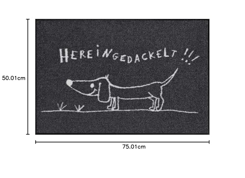 Efia Salonloewe Fußmatte waschbar Hereingedackelt 50x75 cm Eingangs-Matte Hunde lustig Willkommen