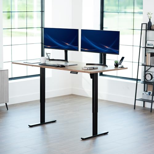 Image of VIVO Reclaimed Wood 71 x 36 in Standing Desk, DESK-KIT-1B7P-36 | Electric, Holds 220 lbs, Sit Stand, Height Adjustable, Extra Deep Table Top, Memory Presets, 1B Series, Black Frame