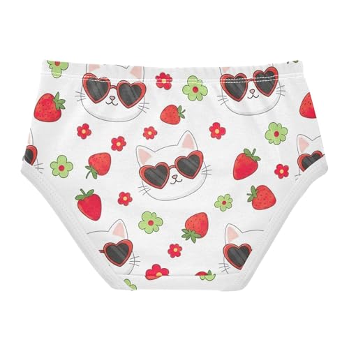 Cute White Cats Heart Strawberry Panties Little Girl Toddler Underwear Floral Cotton Aesthetic Kids Undies Briefs 2t2