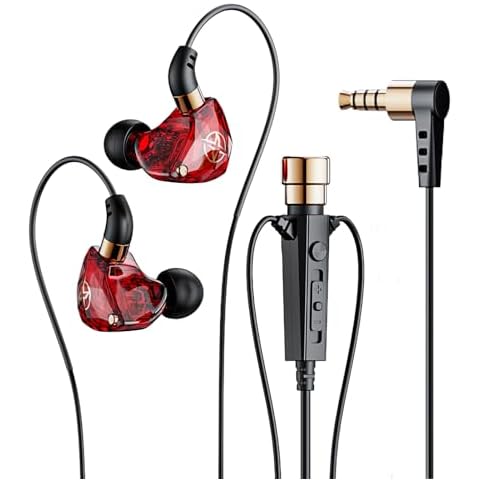 FEDAI KT-02 Wired Headphone,3-Meter Long Noise Cancelling Earphones with Mic Dynamic HD,More Convenient and Comfortable Headsets for Live Singing Recording,Karaoke, Live Video Streaming（Red 3M） Cover