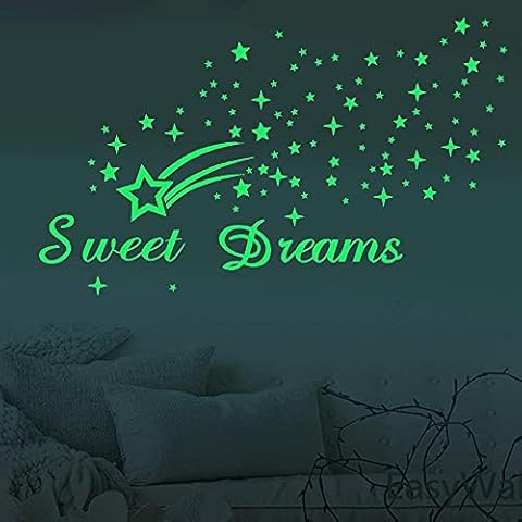 Homics 121Pcs Glow in The Dark Ceiling Wall Stickers Stars and Words - Sweet Dreams - Glowing Wall Decor for Kids Nursery Bedroom Living Room Cover