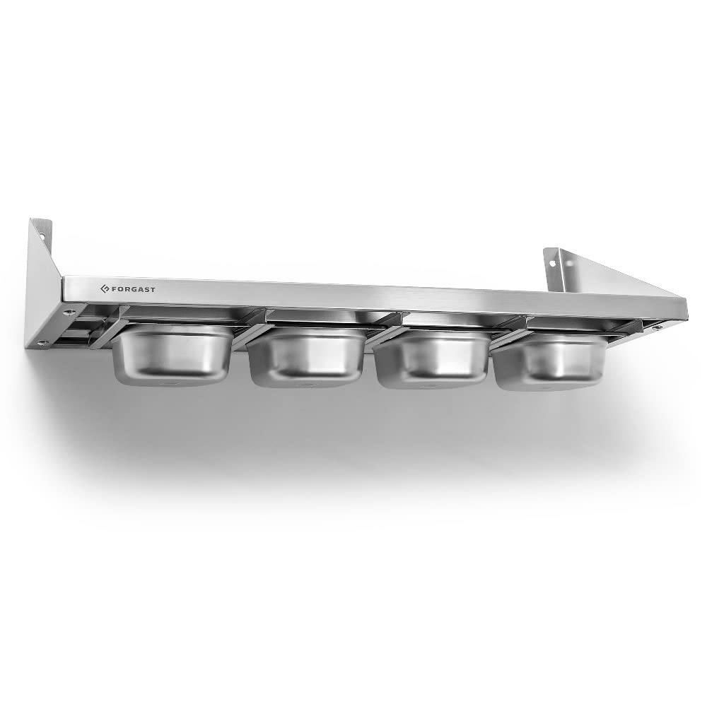Portaspezie, Acciaio inox, Formato GN 1/6, Dimensioni 80x30 cm, Mensola Portaspezie in Metallo per le Spezie, Come Organizzatore del Mobile di Stoccaggio Della Cucina