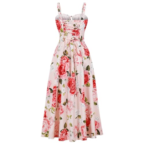 Image of IBTOM CASTLE Women Corset Dress Sleeveless Spaghetti Straps Casual Dresses Boho Slit Lace Up Flowy Midi Bustier Sundress
