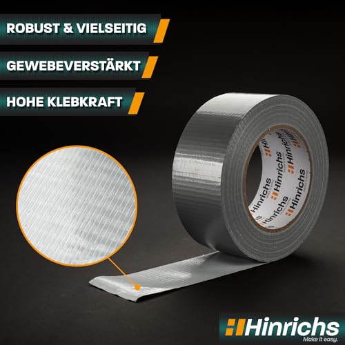 Hinrichs Panzertape silber - 4 Rollen 50m x 50mm Gewebeband - extra starkes Klebeband - wasserdichtes Panzerband - breites Gewebeklebeband grau - power Duct Tape für Innen und Außen
