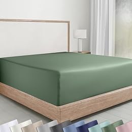 Soft Natural 100% Cotton Sateen Fitted Sheet Queen, Pine Green