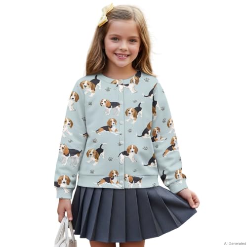 Image of Girls Cardigans Sweater Long Sleeve Crew Neck Button Down Sweaters School Outerwear for Kids Fall Winter Tops