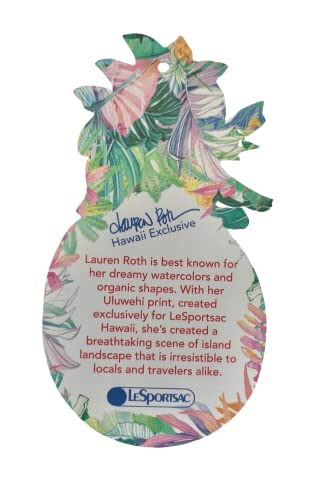 Lesportsac Uluwehi Hawaii Exclusive Small Cleo Crossbody Handbag, Style 7562/Color K605, Vibrant Tropical Flowers, Palm Fronds & Pineapples, Lauren Roth Signature Printed On Bag & Logo Tag #TOP4