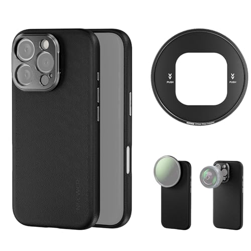 NEEWER Phone Case for 16 Pro, TPU/PC Protective Heavy Duty Case with 17mm Lens Mounts, 67mm Thread Filter Adapter, Nonslip Faux Leather, Compatible with iPhone 16 Pro MagSafe, PA083 Black by NEEWER - Used condition - US$10.43