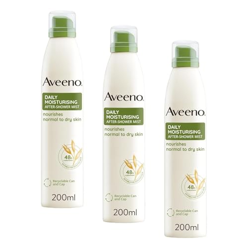 Image of Aveeno Daily Moisturising After-Shower Mist, Formulated With Oats, Suitable For Sensitive Skin, Non-Greasy Fast Absorbing Spray, Locks In Moisture 48h, 200ml (Pack of 3)