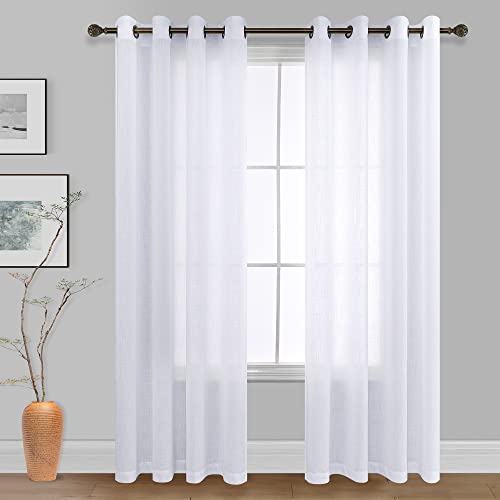 Koufall White Linen Curtains 84 Inches Long With Dark Grommet For Living Room Modern Farmhouse Textured Light Filtering Semi Sheer Curtains 84 Inch Length 2 Panels Set For Bedroom #TOP1