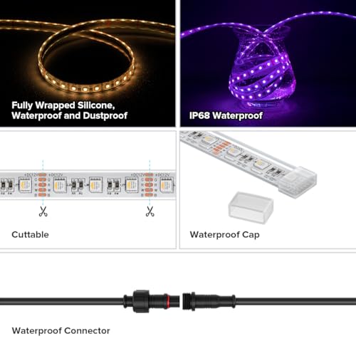 Image of BTF-LIGHTING RGBW LED Strip IP68 Waterproof Warm White DC12V 16.4FT 300LED