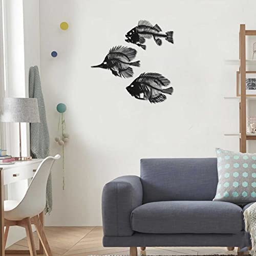 3 Pieces Metal Fish Wall Art, Black Fish Bone Metal Wall Sculpture, Nautical Style Metal Fish Wall Decor, For Indoor Outdoor Wall #TOP6