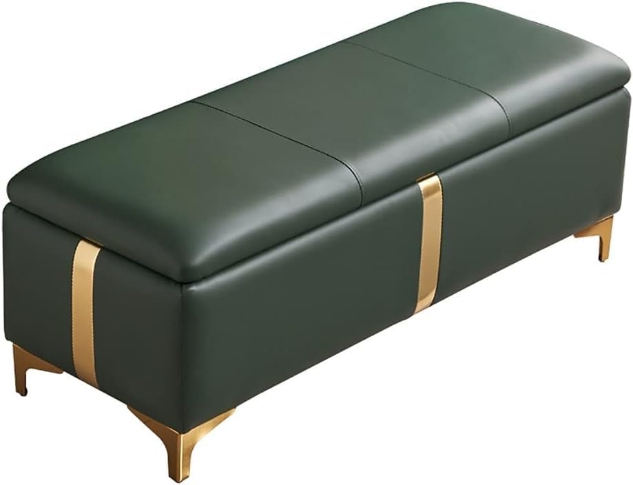 Tabouret de lit vert foncé pour rangement de chambre et assise entrée