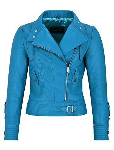 Veste motard cuir bleu électrique femme léger souple coupe supermodel mode tendance 4110