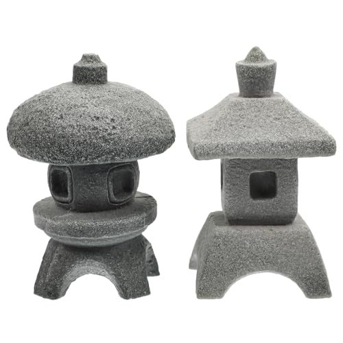 Sewroro Estatuas de Linterna Pagoda en Miniatura para Jardín, 2 Piezas de Piedra Arenisca, Decoración de Micropaisaje y Bonsáis, Adorno para Escritorio y Exterior, Accesorios