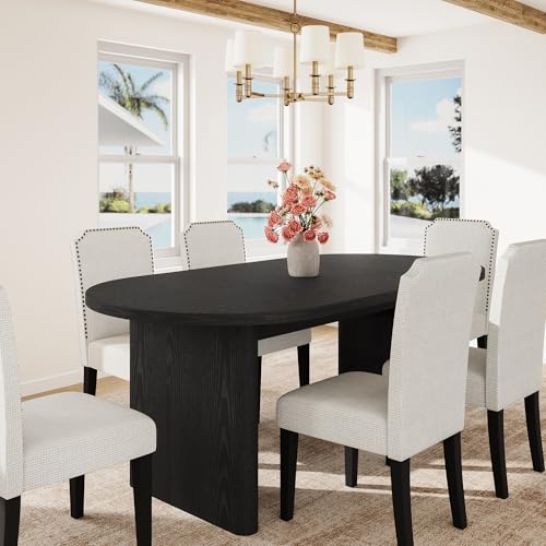 GarveeHome 70.8 Inch Oval Dining Table with Upholstered Dining Chairs, Kitchen Table with Sturdy Wooden Base, High Back Dining Chair with Wood Legs fo