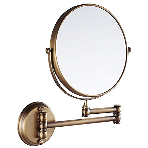 7Trees 8-Inch Retro Bathroom Folding Wall Mount Make-Up Mirror Flip Telescopic Beauty Mirror (Antique Brass)