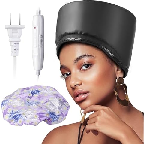 Hair Steamer Cap for Natural & Curly Hair - Safety Temperature Control, Quick Heat Up, Deep Conditioning Spa Treatment for Home Use Cover
