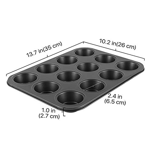Flexzion Muffin Tray Cupcake Baking Pan 2 Pack, 12-Cup Nonstick Carbon Steel Muffin Tins Non-Stick Cupcake Tin Bakeware Accessories For Baking Cupcakes Muffin Brownies Snacks, Easy Clean, Fridge Safe #TOP6