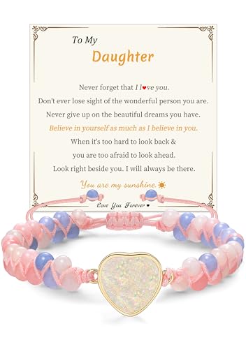 Image of Daughter Gift from Mom, To My Daughter Bracelet Christmas Gifts for Daughter Jasper Heart Bracelet Birthday Back To School Stocking Stuffers for Daughter Jewelry