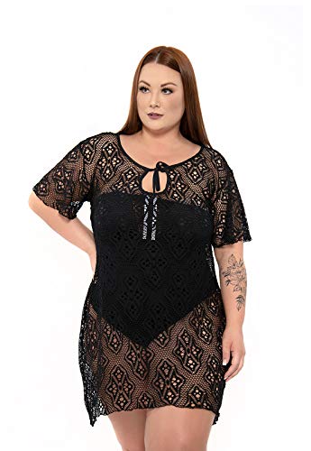 Saída de Praia Plus Size Renda Preta Faby-52