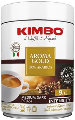 Kimbo Aroma Gold Arabica Ground Coffee, Medium Dark Roast, 8.8oz Tin