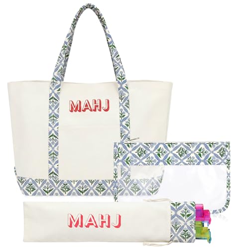 3 Pcs Mahjong Bags Set for Tiles and Racks, Spring Floral Blue, Regular