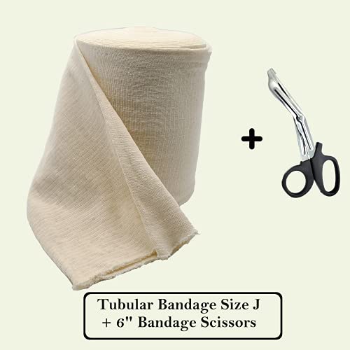 Premium Elastic Tubular Compression Bandage - Size J Stockinette, 6.9 inches x 33 Feet - Reusable Elastic Bandage Sleeve Wraps Plus One Pair of Medical Scissors