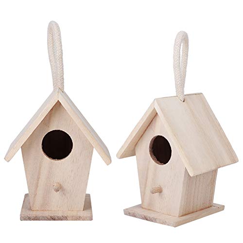 Wooden Bird House For Outdoor Hanging Birdhouse, 2Pcs Parakeet Nesting Box Diy Paintable Wooden Bird House With Perch For Dove Finch Wren Robin Hummingbird Sparrow And Small Pet Birds, 3.3X4.3X2.6In #TOP9