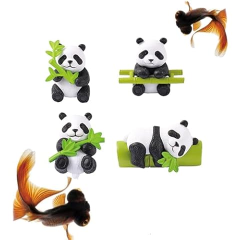 KnocKconK 4 Pack Panda Car Decoration, Fish Tank Decorations, Cute Lively Panda Aquarium Decoration, Animal Fish Tank Display Decor, Bamboo Ornament Artificial Resin Accessories. (Set 2) Cover