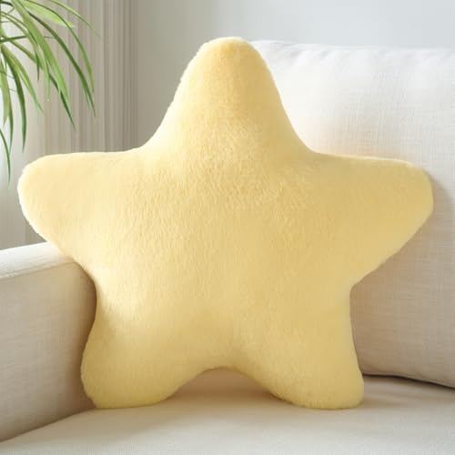 Mepherl Star Throw Pillow,Soft Star Shaped Pillow Decorative Throw Pillows with Faux Rabbit Fur,Cute Plush Floor Cushions Pillow Aesthetic Throw Pillows for Bed Sofa Couch(Yellow,15")