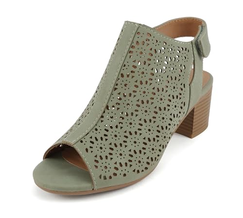 Image of CITYCLASSIFIED inchElect inch ~ Women's Peep Toe Laser Cut Geometric Caged Slingback Ankle Strap Low Stacked Heel Ankle Bootie