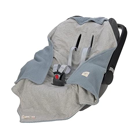LÄSSIG Baby Strickdecke für Autositz Autositzdecke Einschlagdecke Babyschale 100% Bio-Baumwolle GOTS light blue Cover