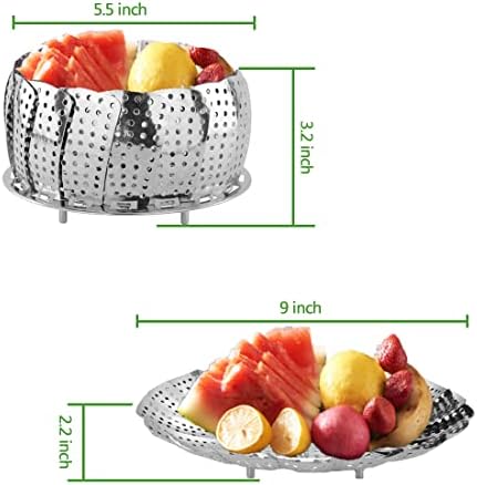 BangShou Steaming Basket for Cooking, 9'' Stainless Steel Vegetable Steamer for Saucepan, Metal Collapsible Pan Steamer Insert for Food, Small Folding Veg Petal Steamer with Handle