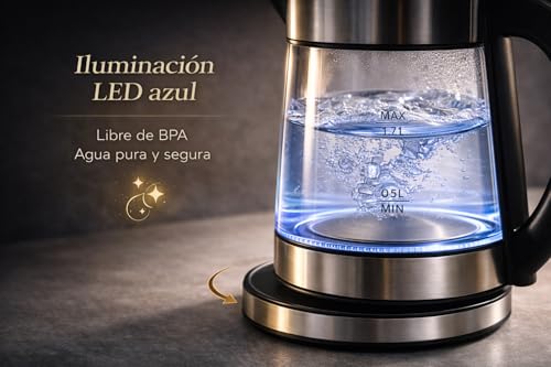 Miniatura 8 de Maxellpower Hervidor De Agua Electrico 1,7l Vidrio Cristal 1500w De Potencia Hervidora Cristal Hervidora Vidrio 1,7l