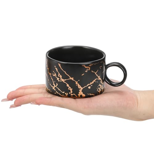 Peohud P-ESPRESSOCUP-RACKBL-4P Set Of 4 Espresso Cup With Metal Stand, 6 Ounce Stackable Cappuccino Cups With Saucers, Porcelain Demitasse Espresso Mugs thumb #4