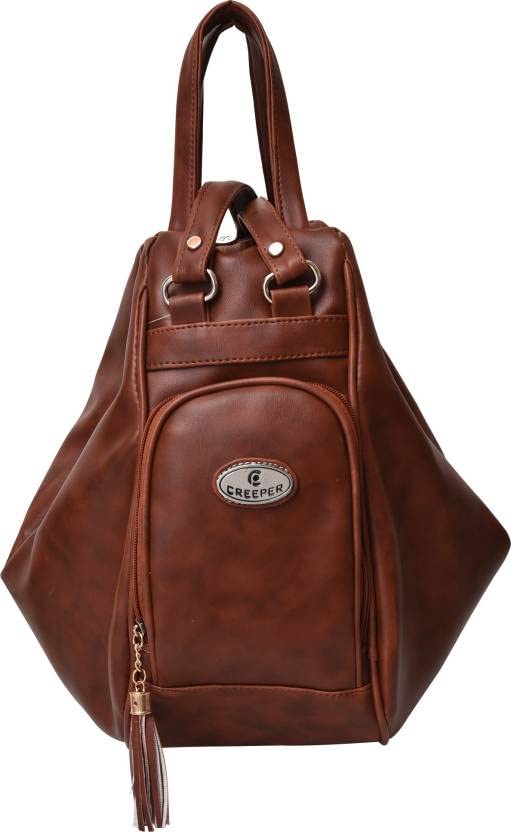 Creeper Small 8L Backpack for Women & Girls - Collage Design, Leather Ladies Purse (Brown)-image-39