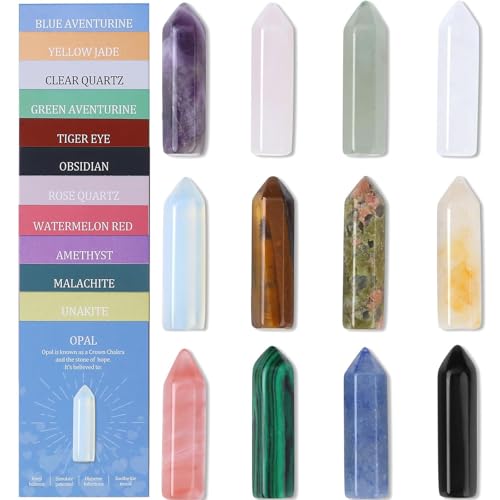 Tower Crystals and Healing Stones 1 inch Crystal Tower Ornaments Set Energy Balancing Gemstones Meditation Polished Stone Christmas Ornaments Crystal Gifts for Women 12PCS