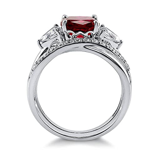BERRICLE Sterling Silver 3-Stone Wedding Engagement Rings 3 Carat Simulated Ruby Cushion Cut Cubic Zirconia CZ Infinity Ring Set for Women, Rhodium Plated4