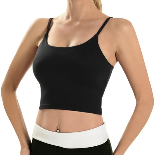 ECOPARTY Wirefree Padded Yoga Sports Bra for Women - Moisture Wicking Quick Dry Workout Crop Tank Camisole Black