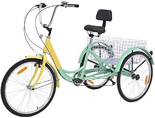Barbella Adult Tricycle, 24-Inch Single and 7 Speed Three-Wheeled Cruise Bike with Large