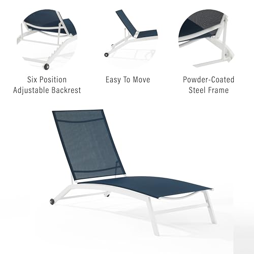 Crosley Furniture Weaver 2-Piece Reclining Sling Outdoor Chaise Lounge Chair Set with Wheels, Patio, Deck, Pool, Navy