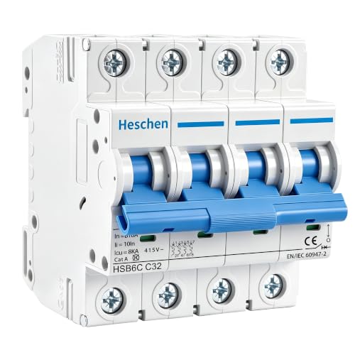 Image of Heschen Miniature Circuit Breaker HSB6C, 32Amp Current, 4 Pole, Type C, 6kA Breaking Capacity, DIN Rail Mounting